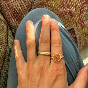 Handmade silver Orange glass evil eye Ring. 6.5